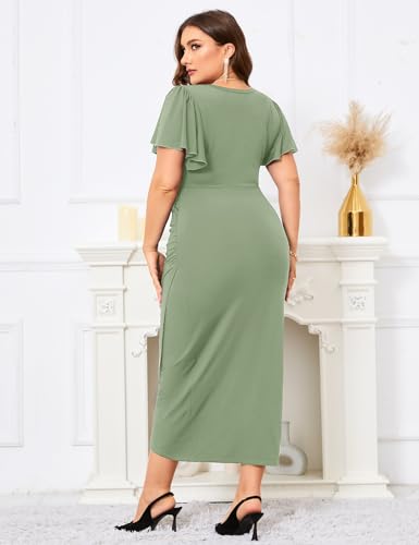 Image of ZOMVA 2024 Plus Size Cocktail Dress Comfortable Bell Sleeves Wedding Guest Square Neck Semi Formal