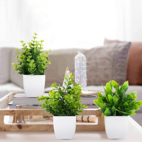 Lelee Artificial Plants Mini Fake Potted Plants, 8 Pcs Small Eucalyptus Potted Faux Decorative Grass Plant With White Pot For Home Decor, Indoor, Office, Desk, Shelf, Table Decoration #TOP4