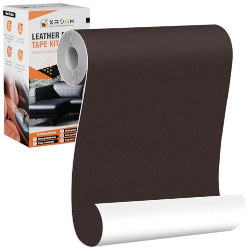 Xroam Cuero Adhesivo Para Tapizar Marrón Oscuro, 12x160 cm Cuero Adhesivo Parches, ReparacióN De Cuero Parches, Cuero Adhesivos Polipiel Adhesiva para Sofá, Asiento de Coche, Chaquetas