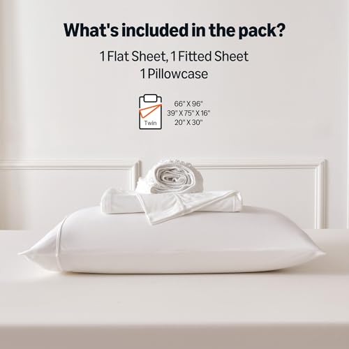 Image of Amazon Basics Jersey Knit 3-Piece Sheet Set, Wrinkle Free and Easy Fit, Includes 16 inch Deep Pocket Fitted Sheet, 1 Flat Sheet and 1 Pillowcase, Twin, White