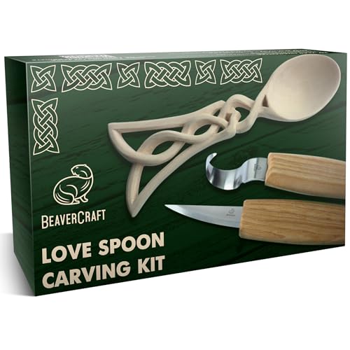 BeaverCraft, Spoon Carving Kit for Beginners DIY04 - Wood Carving Whittling Hobby Kit for Adults and Teens - Wood Carving Knives - Wood Carving Hook Knife - Whittling Sloyd Knife - Wood Spoon Blank