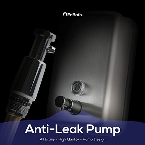 Commercial Soap Dispenser Wall Mount - Stainless Steel Wall Mounted Soap Dispenser for Bathroom - New Superior Design with Premium Anti-Leak Pump and Corrosion-Proof Lining - 37oz (1100ml) by EnBath