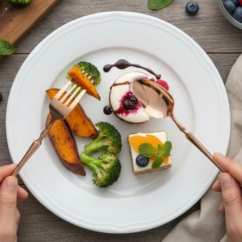 Image of 25 Pcs Rosegold Cutlery Set for Dining Table the Perfect Lightweight Silim Handle Tableware Including Dinner Spoon, Dinner Fork, Dinner Knife, Dessert Spoon & Dessert Fork