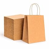 HURUC 50 Pcs Brown Paper Bags With Handles,130GSM, Small Paper Gift Bags, Eco-Friendly Kraft Carrier Bags, Christmas, Easter, Birthday Parties,18x24x8cm