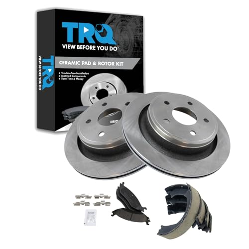 Image of TRQ Rear Brake Pad and Rotor Set Ceramic Parking Shoe Compatible with 2003-2004 Dodge Ram 1500
