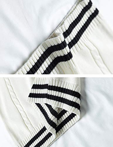Gihuo Women's Vintage Slim V Neck Sweater Vest Uniform Cable Knit Sleeveless Sweater (White, Small) #TOP3