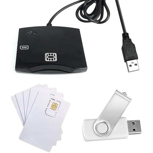 Smart Card Reader Writer USB: CAC Card Reader for Win & OS & Linux - EMV Chip Reader Writer Programmer - 5pc Blank Programable LTE USIM 4G Card & SIM Personalize Software
