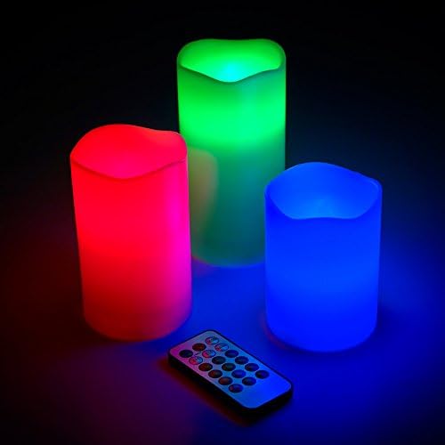 Miniatura 2 de Flameless Velas que cambian de color (3 velas que imitan una vela real) con control remoto y temporizador (hechas con cera real)