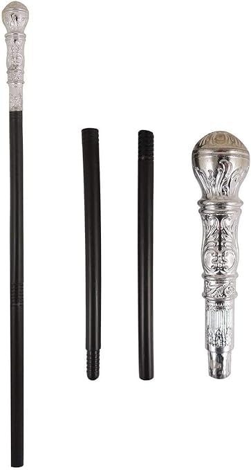 ANZEE Adult Fnacy Dress Silver and Gold Top Pimp Cane Topped Pimp Cane 70s Costume Accessory Sets and Kits For Cosplay 70s Themed Party Event (Silver)