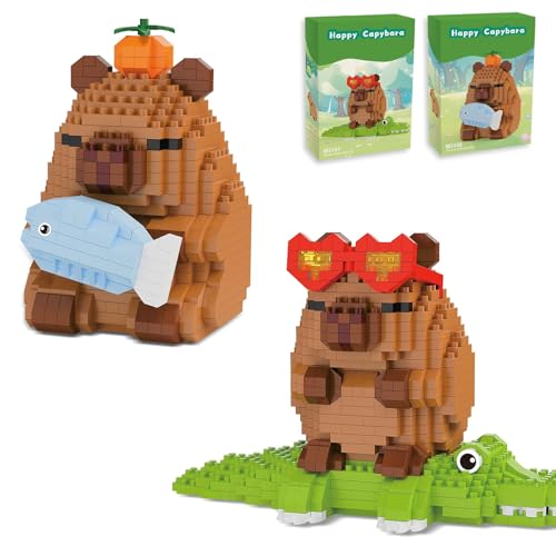 CHUANFU 2 Piezas Capybara Bloques de Construcción, Mini Capybara Micro Building Blocks con Manual de Instrucciones, Capibara Decoración para Hogar y Oficina, Regalos para Adultos Aficionados, C