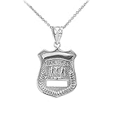 American Heroes Sterling Silver Solid Police Badge Charm Pendant Necklace, 16'