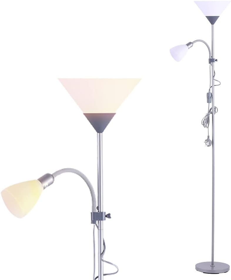 INMOZATA Standard Lamps Living Room, Uplighter Floor Lamp, Modern Mother & Child Tall Floor Lamp for Living Room, Bedroom, Lounge, Office(Silver)