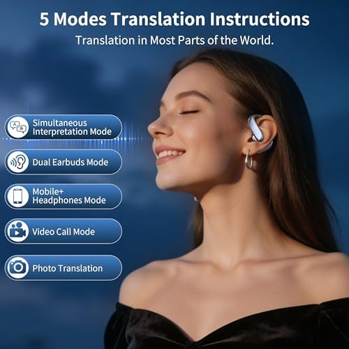 AI Translation Earbuds Real Time - Translator Headphones 198 Languages, Audifonos Traductores Inglés Español Translating Earbuds Wireless Bluetooth 6.1 for Travel, Meeting & Learning - Classic Black — view 5
