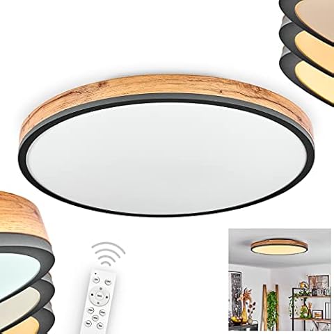 LED Deckenleuchte Salmi, Deckenlampe aus Metall/MDF/Kunststoff in Schwarz/Holzoptik/Braun/Anthrazit/Weiß Cover