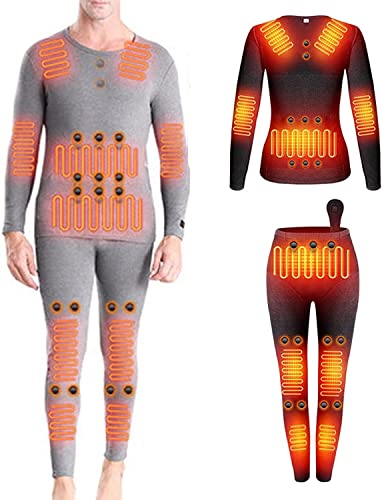 Men's Heated Underwear Set Rechargeable Electric Thermal Long Johns with Far Infrared Heating 12 Heat Zones for Outdoor Work Skiing Camping Cold Weath