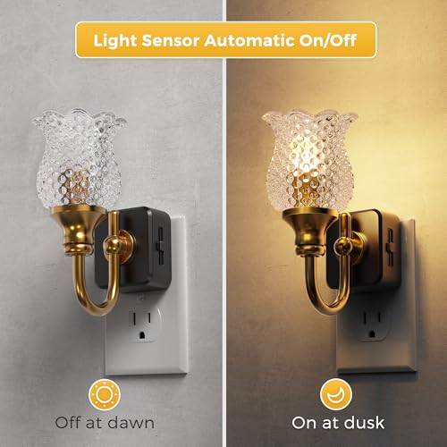 Image of L LOHAS LED Night Lights Plug into Wall, 3000K Soft White LED Floral Night Lights with Auto Sensor, 0-100lm Adjustable Brightness, for Hallway Bedroom Stairway