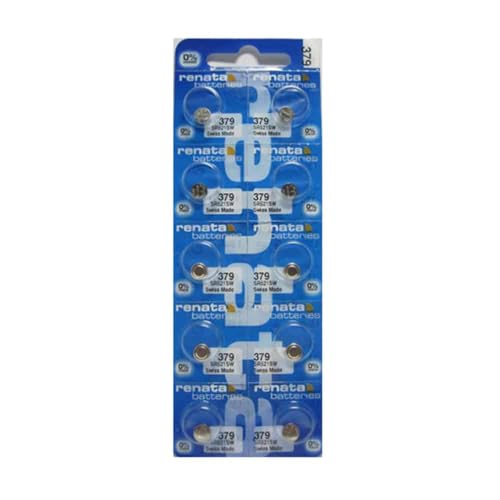 Renata Strip of 10 Genuine Fresh 379 SR521SW Swiss Made Silver 1.55v Batteries