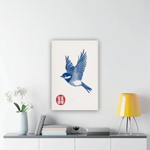 Impression sur toile oiseau bleu japonais pour habiller un mur vide de chambre ou de salon - 6