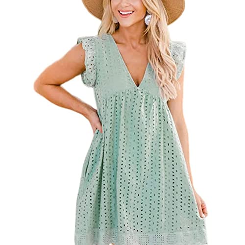 Vestido Macacão Com Shorts E Bolsos, Saia Curta De Algodão Com Decote Em V Solto, Vestido Cor Sólida