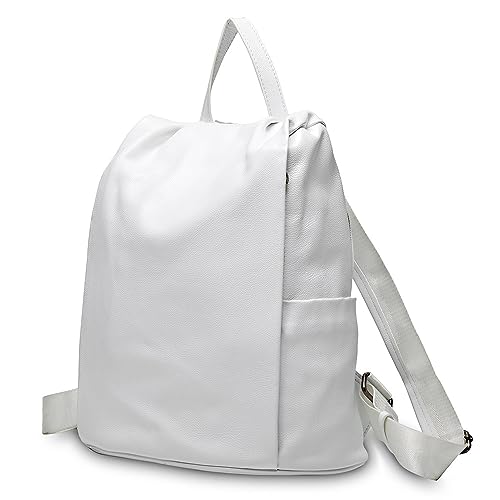 Image of zency Classic Genuine Leather Fashion Women Backpack Quality More Pockets Daily Knapsack Ladies Rucksack White