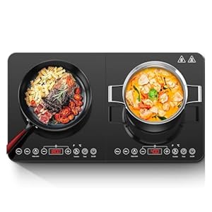Induktionskochfeld, Aobosi Doppel Induktionskochplatte tragbares Kochfeld mit Warmhaltefunktion, 10 Temperaturstufen und 6 Leistungsstufen, Timer, Max & Min-Taste, 3500Watt, Sensor-Touch-Steuerung