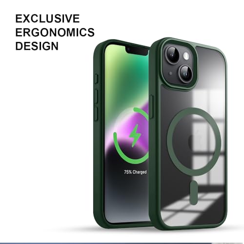 Image of KARWAN️ Hybrid Transparent iPhone 14 Plus Back Cover Case Compatibe with MagSafe | Shockproof Design |Camera Protection Bump | Transparent Back Cover Case for iPhone 14 Plus(PC, TPU | Green Bumper)