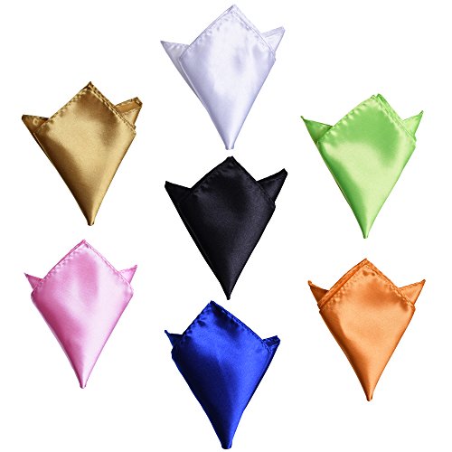 COSMOS 7 Pcs Men's Solid Different Color Pocket Squares Fashion Handkerchiefs Towel (Set 1)