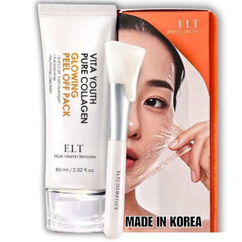 ELT Collagen Peel Off Face Mask Pack - Korean Wrapping Face Peel Mask - Hydrating & Firming Facial Mask with 5 Types of Collagen, 8 Peptides, Silicone Brush Included (60 ml / 2.02 fl.oz)