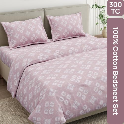 Image of Haus & Kinder King Size Bedsheet for Double Bed with 2 Pillow Covers 108 Inch x 108 Inch| Premium Soft & Silky Pure Cotton 300 TC Flat King Bedsheet | Opal Harmony Warm Grey
