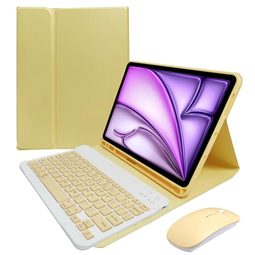 Funda con Teclado para iPad Air De 11 Pulgadas M2 (2024), iPad Air De 5.ª Gen (2022) / iPad Air De 4.ª Gen De 10,9" - Contener Ñ,Teclado Desmontable Retroiluminado De 7 Colores,Amarillo