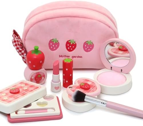（03:00時点） マザーガーデン おままごと 色がつかない メイク ポーチセット《ギンガム》木製 メイク セット 女の子 ドレッサー 子供 3歳 女の子 プレゼント おもちゃ お化粧 263-37258