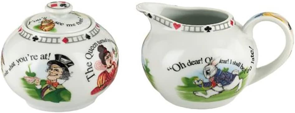 Cardew Alice in Wonderland Porcelain 7.25-Ounce Covered Sugar and Creamer Set in a Tin Gift Box