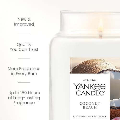 Yankee Candle Large Jar Scented Candle with up to 150 Hour Burn Time, Premium Plant Wax Blend for Consistent Burn, 22 oz Jar Candle with Room Filling Fragrance, Coconut Beach