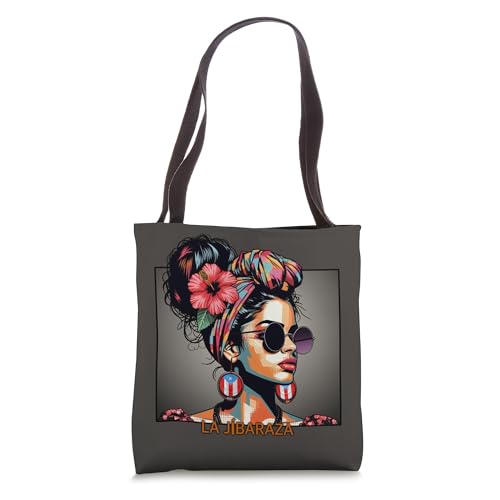 Bolso tipo tote con bandera boricua y flor de hibisco jíbara, Puerto Rico
