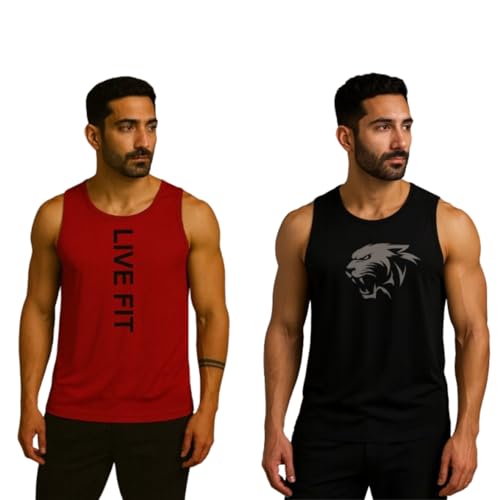 Image of Pack of 2 Sando For Men Men's Sleeveless Round Neck Vest - Pack of 2, Polyester Fabric, Quick Dry Gym & Casual Wear Gym Fit