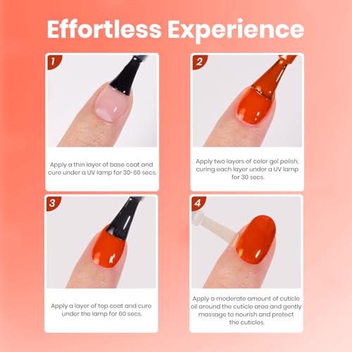 Image of Beetles Orange Red Gel Polish - Frosted Persimmon Full Size 15ML /0.51Fl Oz, Hema Free Persimmon Orange Red Gel Nail Polish, Soak Off UV LED Lamp Fall Nails Art, Manicure Salon DIY Nails
