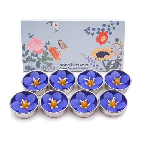 8 Handmade Forget Me Not Scented Tealights Scented with Neroli Essential Oil in a Botanical Gift Box Cover