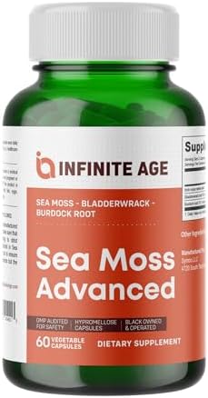 INFINITE AGE: 1250mg Sea Moss Advanced Superfood - High-Potency, Vegan, Made in The USA - Irish Sea Moss, Blad