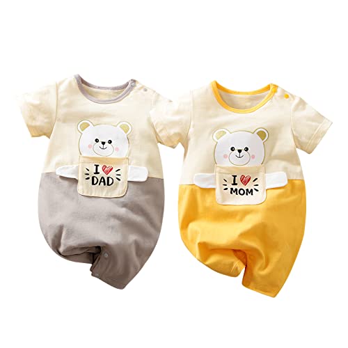 RELABTABY Newborn Baby Boy Girl 2 Pack I LOVE DAD & I LOVE MOM Romper Cute Short Sleeve One Piece Jumpsuits Clothes