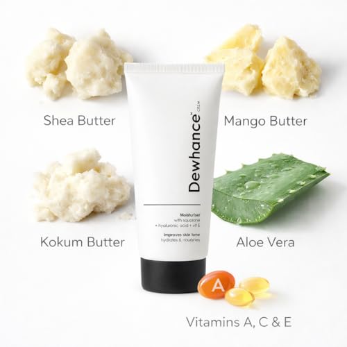Image of Dewhance Moisturizer Cream 80gm (Pack of 2) | Dermatologist Barrier Repair Cream for Dry & Sensitive Skin | With Shea, Mango & Kokum Butter, Aloe Vera & Vitamins A, C & E | Non-Greasy Hydration for Atopic Dermatitis