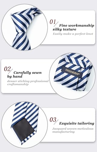 Image of HISDERN Mens Tie Striped Ties and Handkerchief Set Business Formal Woven Pocket Square Wedding College Stripe Necktie