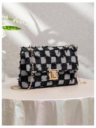 Women's Distressed Denim Crossbody Bag Twist Lock Quilted Handbag Mini Jean Purse2