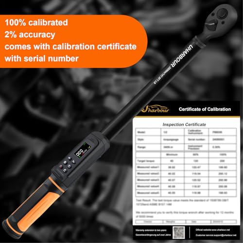 Digital Torque Wrench 1/2 Drive, 3.8-250.8 Ft.lb Range, 1/2 Digital Torque Wrench ±1% Accuracy with Vibration, Buzzer and LED Alert, Suitable for Car, Motorcycle and Bicycle