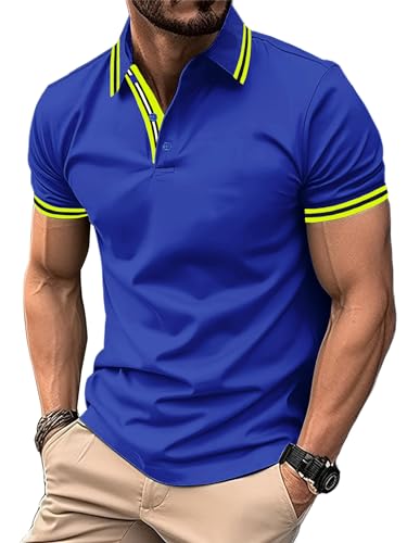 geeksport Men's Polo Shirt Short Sleeve Golf Polo Outdoor Breathable Tops for Mens Sports T-Shirt Work Tee Royal Blue M