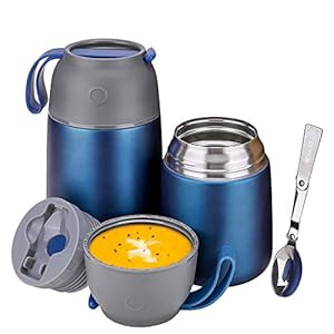 Thermobeker voor eten 500ml en 700ml, roestvrij staal, met opvouwbare lepel, thermobeker voor eten, babyvoeding, soep…