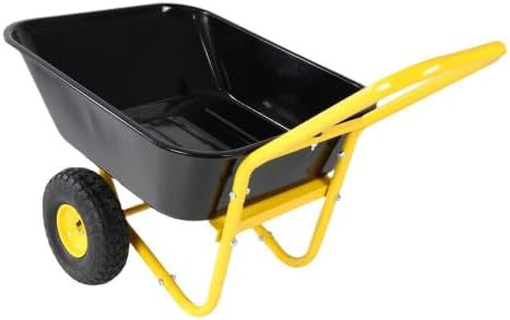 Two-Wheeled Barrow with Steel Tray, Garden Cart, 10-inch Pneumatic Wheels Dump Cart (Black (Steel Tray))