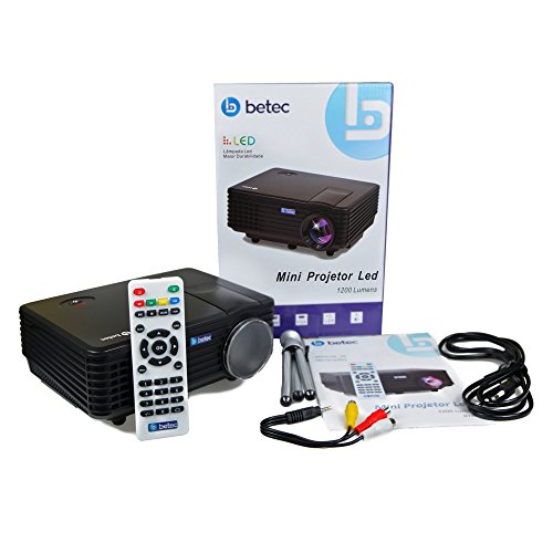Mini Projetor Led Portatil - Betec BT810 - 1200 Lumens - Bluetooth - Entrada HDMI, VGA, AV, SD e USB