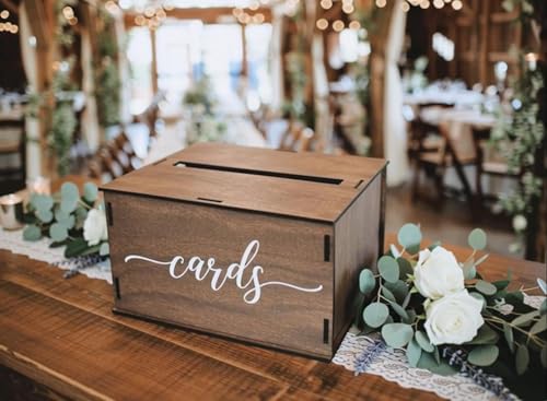 Image of Wooden Wedding Card Box with Slot and Lid | Graduation Card Box for Party 2026 | Grad Gift Money Envelope Holder for Reception, Bridal Shower, Birthday, Retirement | Rustic Keepsake Decorations