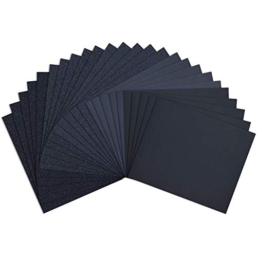 9 x 11 Inch Sandpaper Assorted 80/100/120/150/240 Coarse Grit Silicon Carbide Wet/Dry Abrasive Sanding Sheets for Wood Furniture Sanding Polishing & Finishing, Metal Grinding, 25PCS