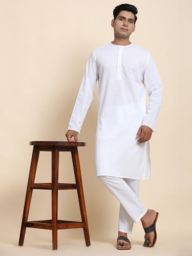 Image of Men's Pure Cotton Solid Kurta Pajama Set Round Neck Casual Yoga Dress